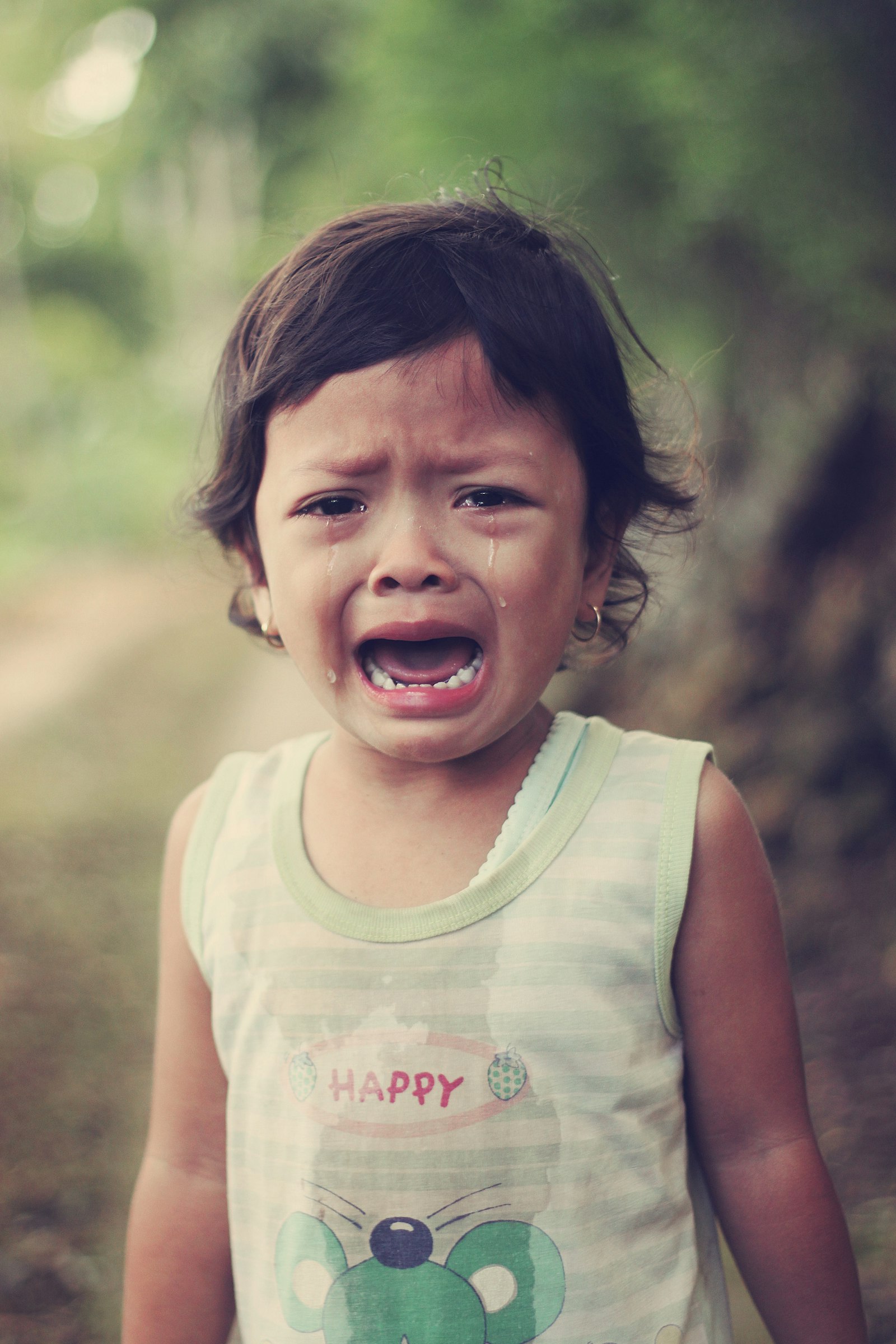 Close-up of a toddler mid meltdown