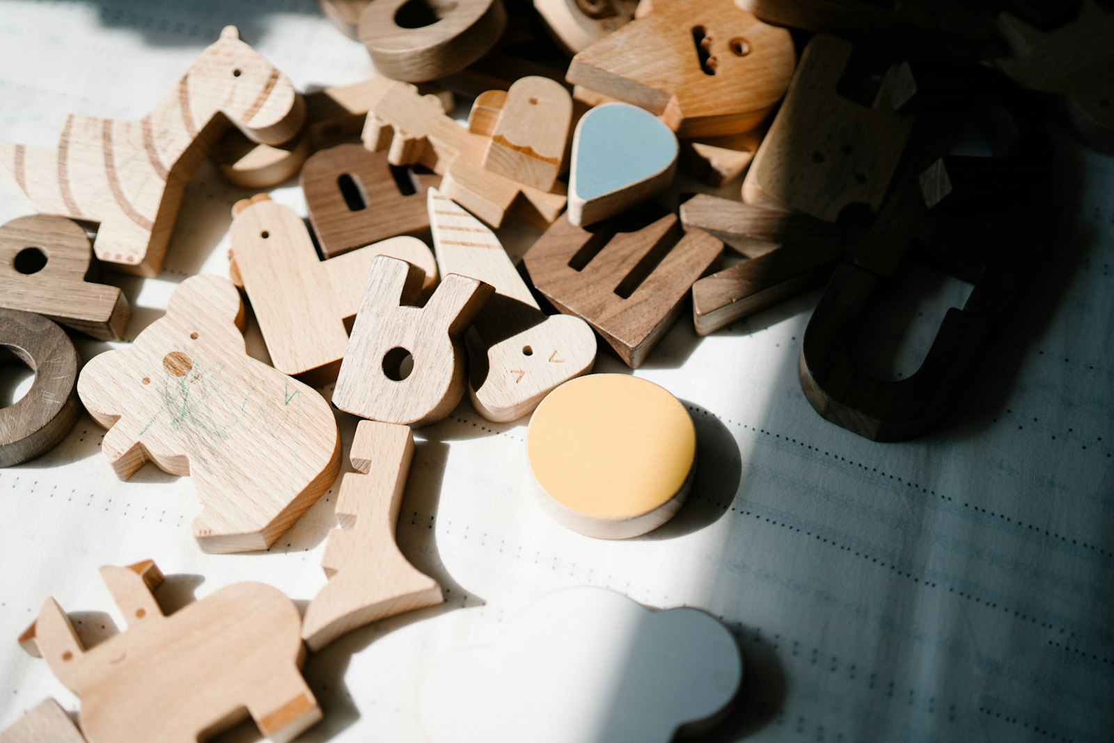 A pile of wooden toys